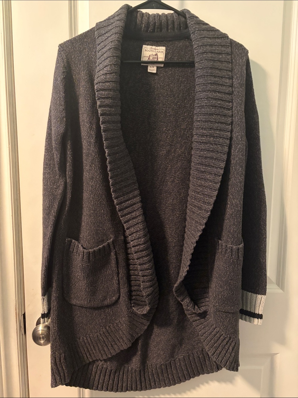 Roots Charcoal Shawl-Collar Open Cardigan